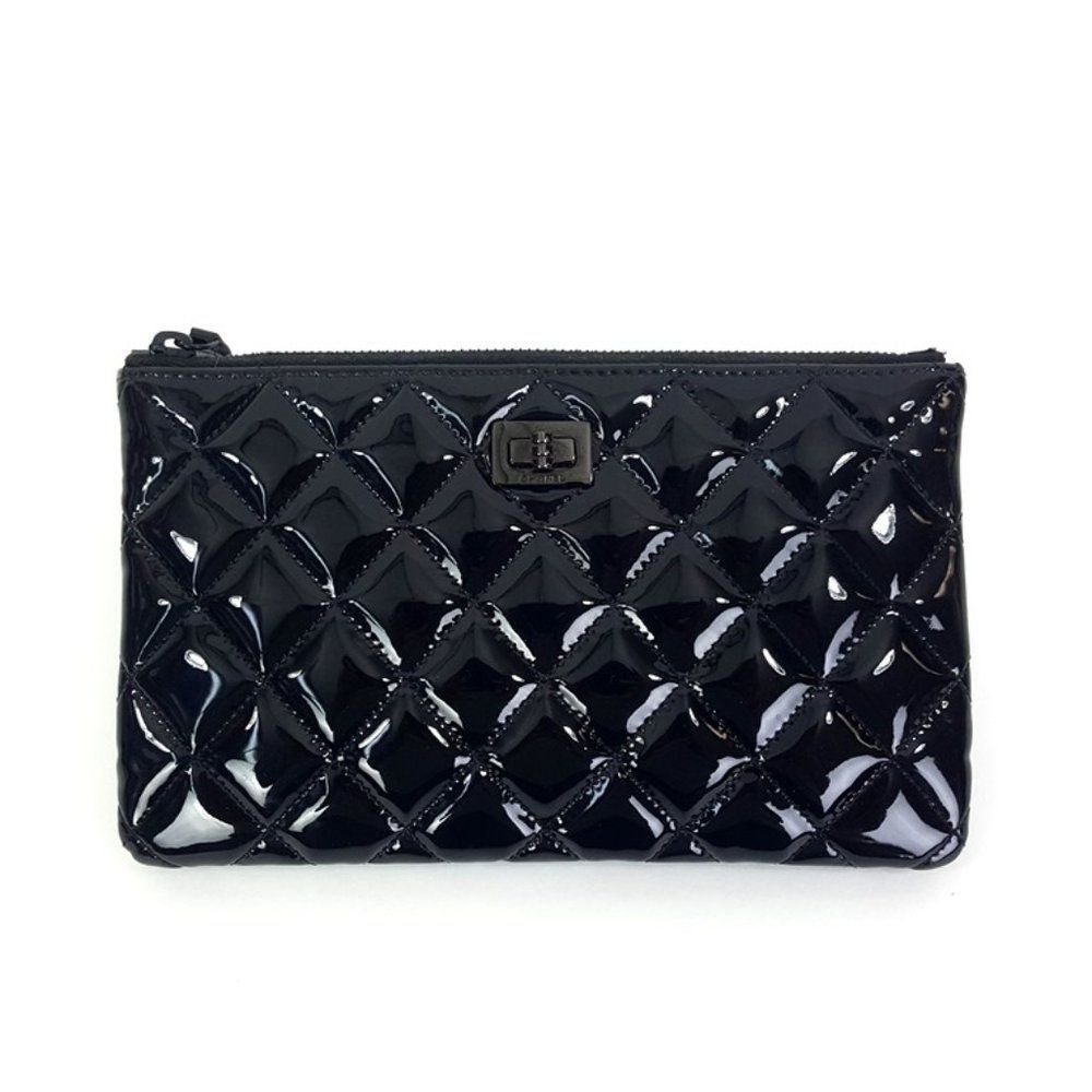 Chanel So Black Reissue 2.55 O Case Quilted Patent Leather Cosmetic Pouch Bag